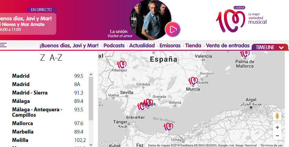La web de Cadena 100 publica desde hace unos meses las frecuencias de DAB de la emisora en Madrid.