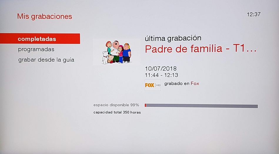 Menú "Mis Grabaciones"